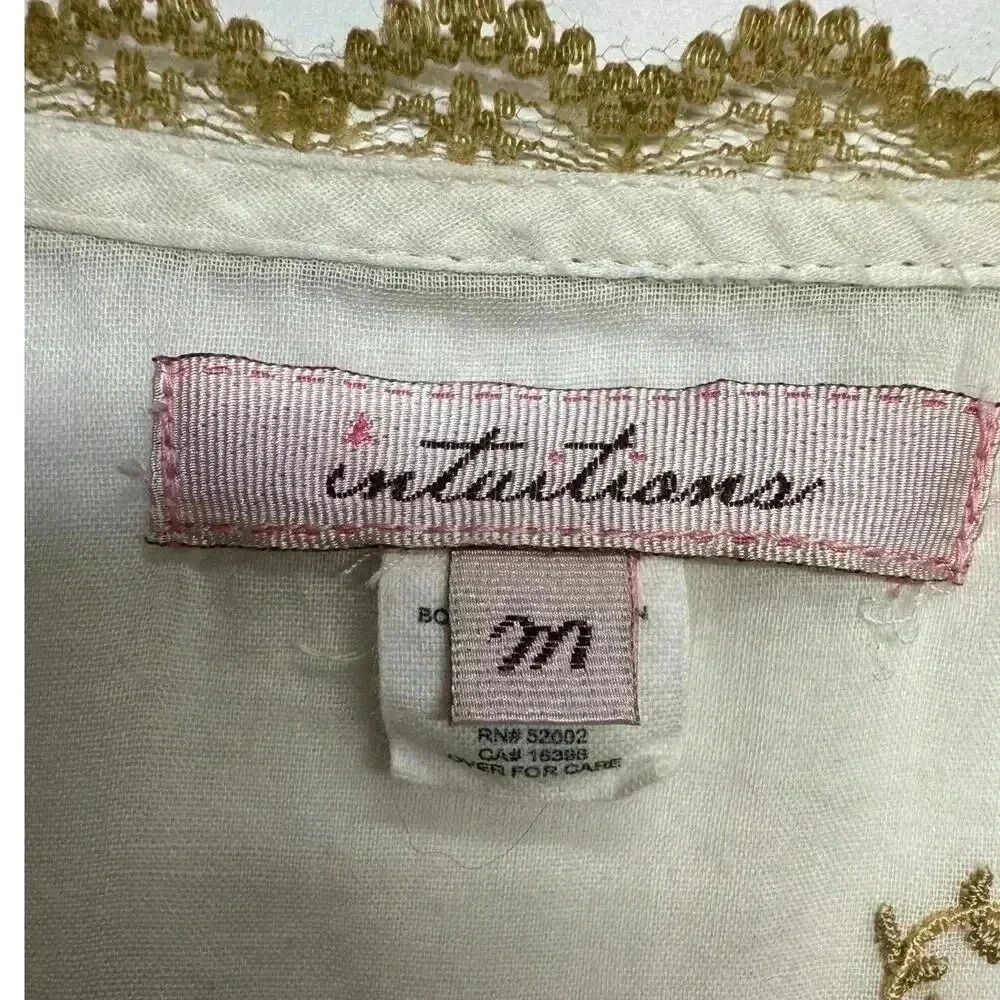 Feminine Light Cotton Deep V Short Sleeve Embroidered Button Closure Scalloped - Picture 14 of 15